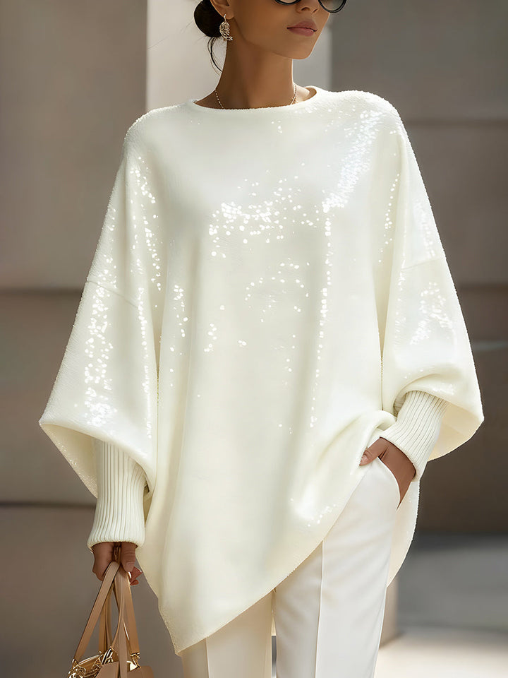 Ivory Sequin Oversized Knit Sweater