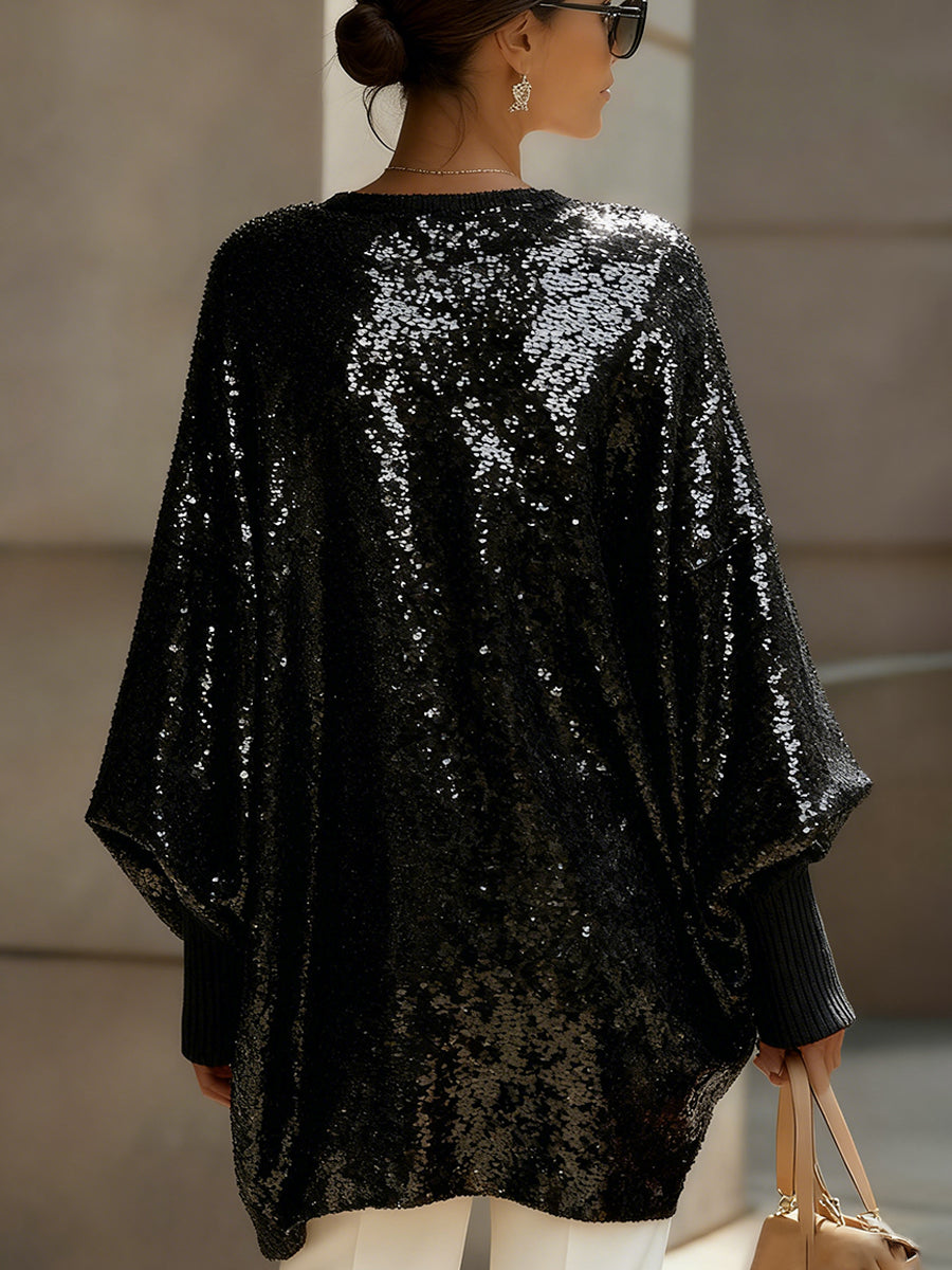 Ivory Sequin Oversized Knit Sweater