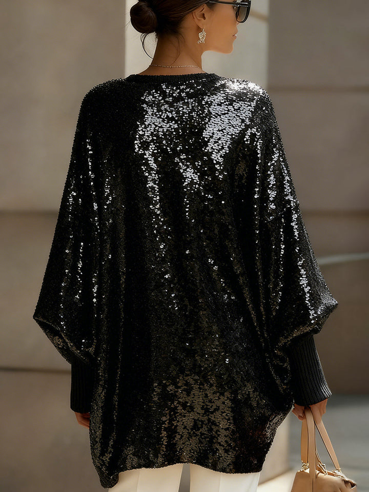 Ivory Sequin Oversized Knit Sweater