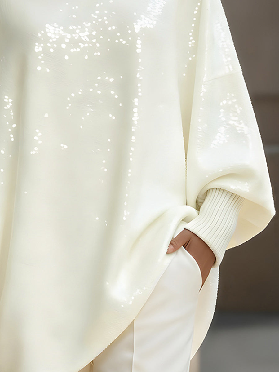 Ivory Sequin Oversized Knit Sweater