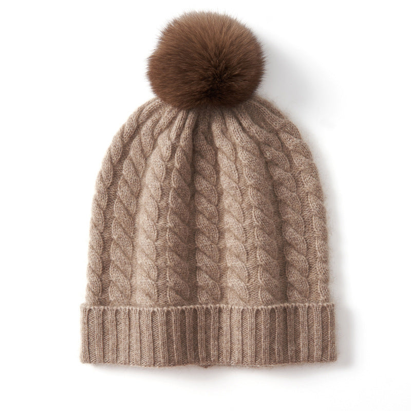 Alpine Thread Cable Pom Beanie