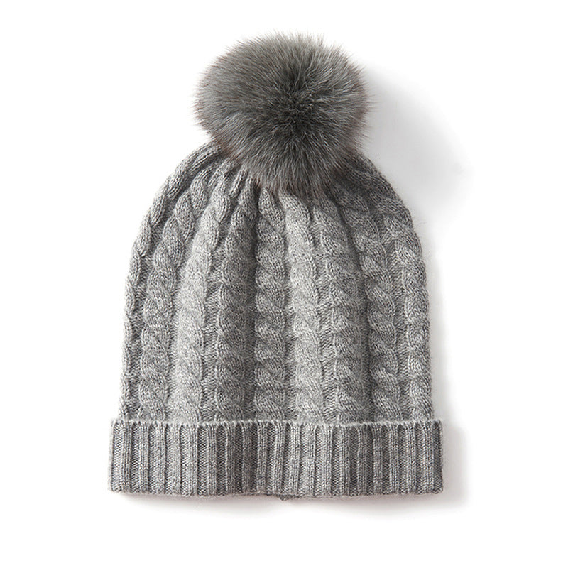 Alpine Thread Cable Pom Beanie