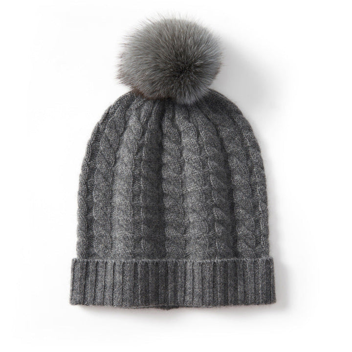 Alpine Thread Cable Pom Beanie