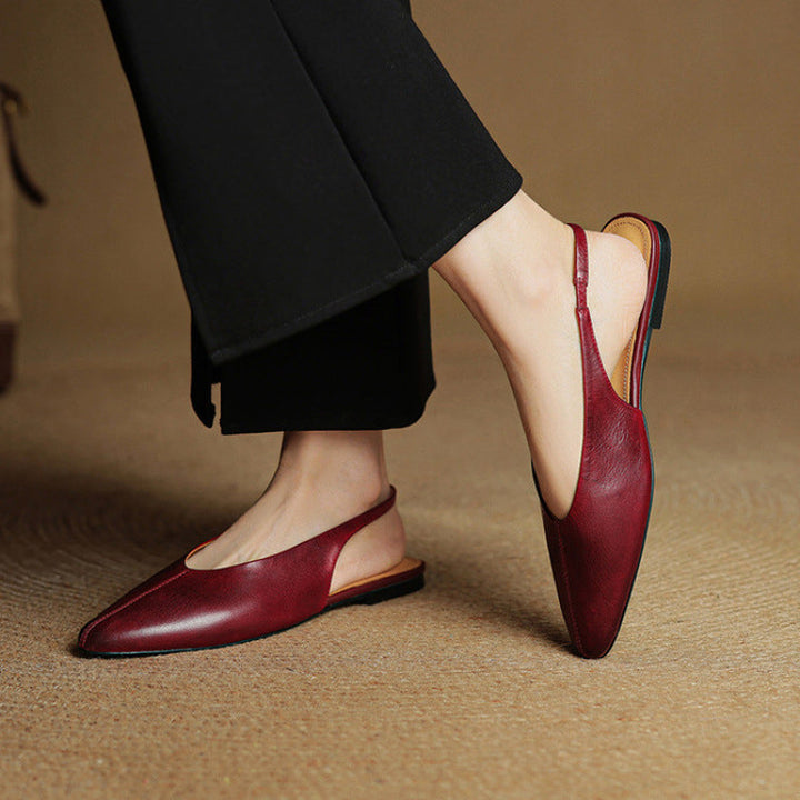 Leather Pointed Toe Slingback Flats