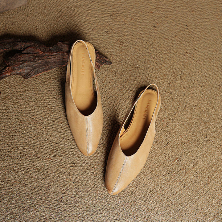 Leather Pointed Toe Slingback Flats