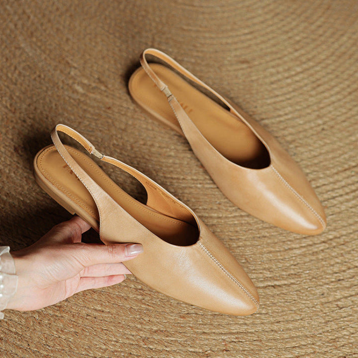 Leather Pointed Toe Slingback Flats