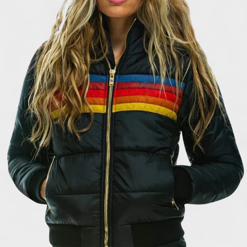 Retro Colorblock Hooded Puffer Jacket