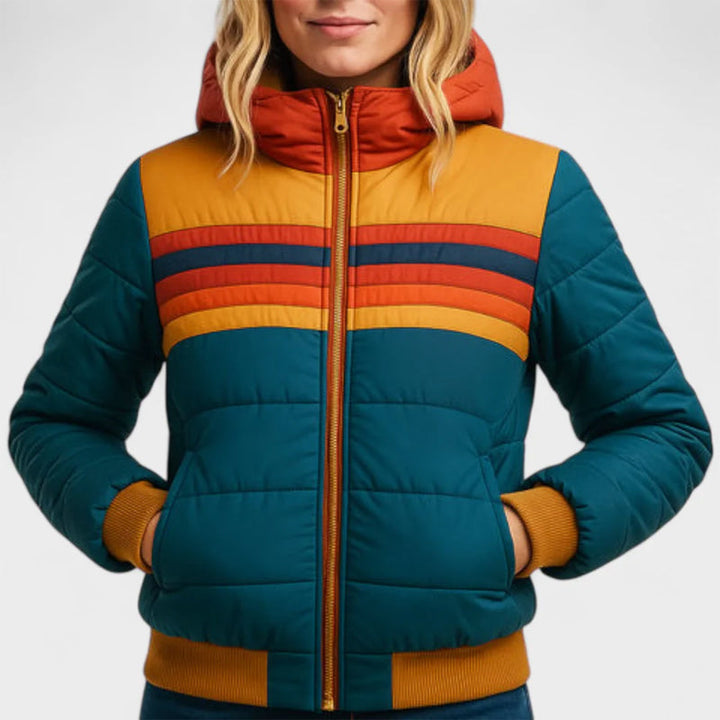 Retro Colorblock Hooded Puffer Jacket
