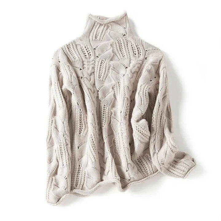 Women’s Cashmere Turtleneck Sweater with Varied Knit Pattern