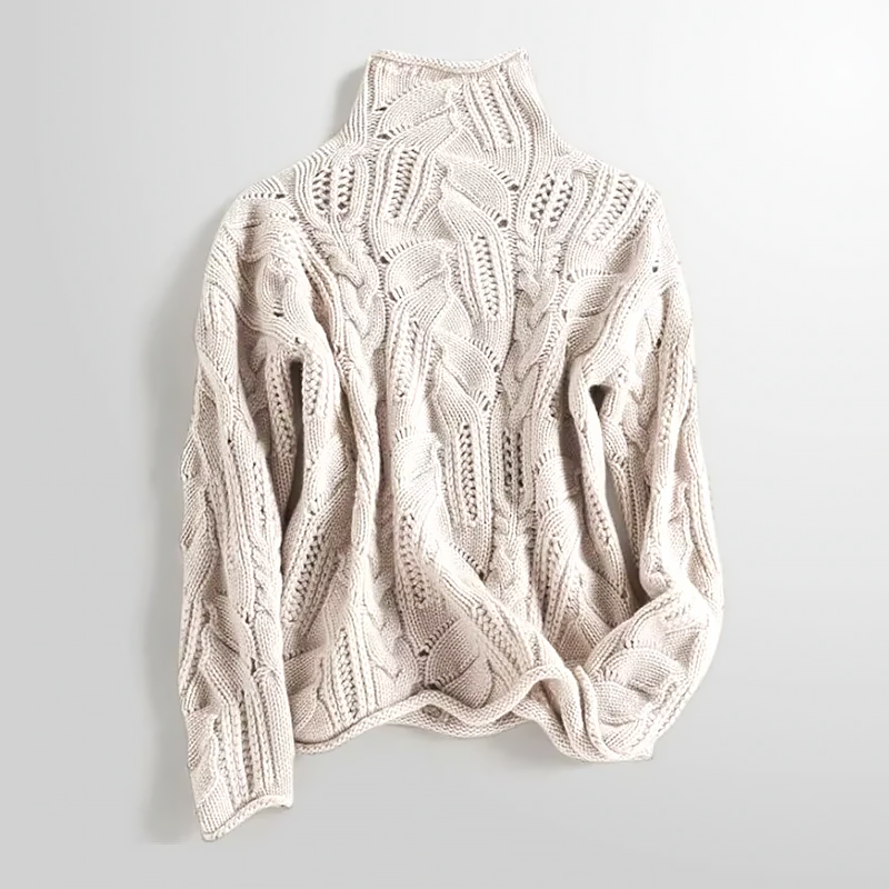 Women’s Cashmere Turtleneck Sweater with Varied Knit Pattern