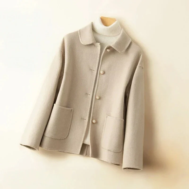 Women’s Double-Sided Wool Coat with Rounded Collar