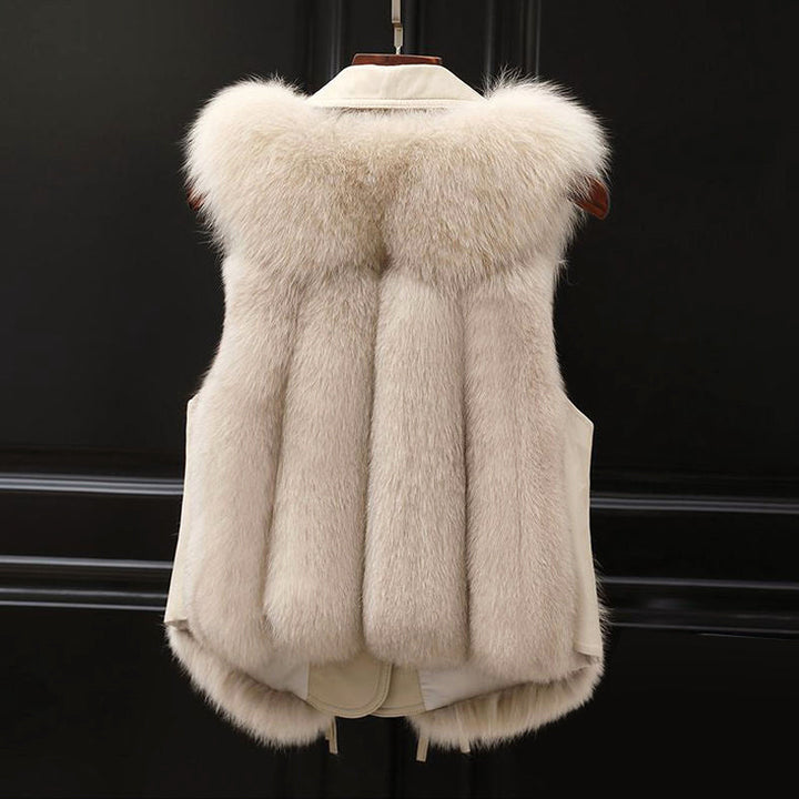 Women’s Faux Fur Vest with Lapel Collar and Waist Tie
