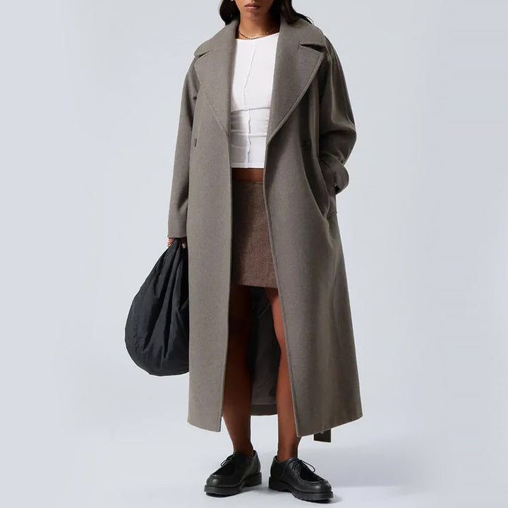 Women’s Full-Length Double-Breasted Wool Blend Overcoat