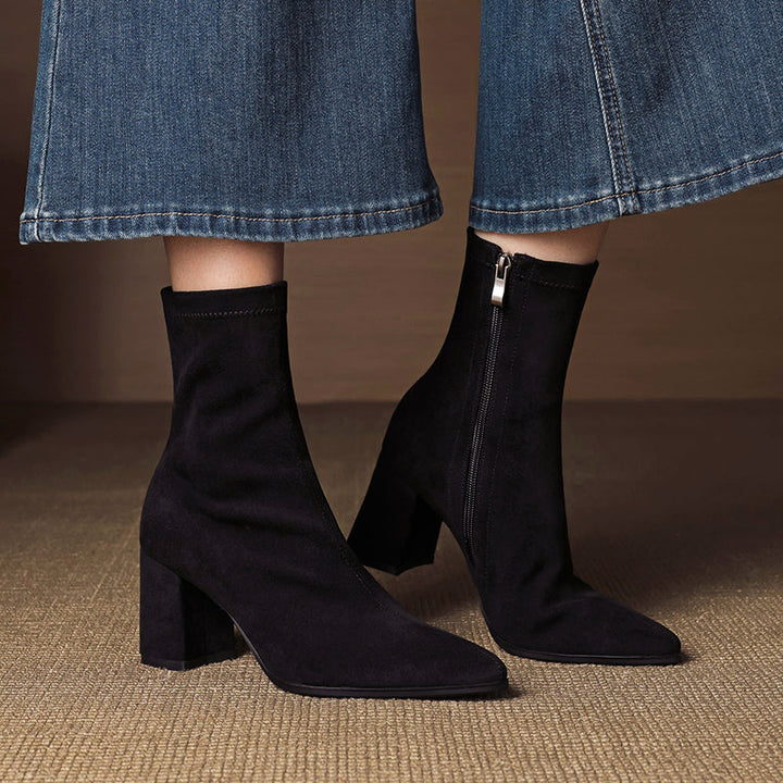 Women’s Genuine Suede Ankle Boots with Block Heel