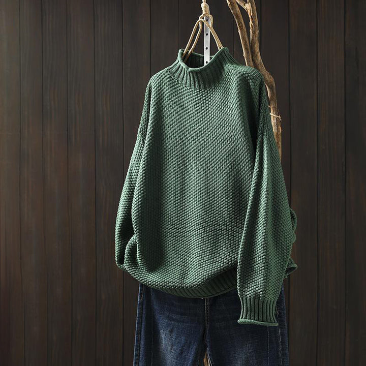 Women’s High-Neck Relaxed Fit Sweater with Textured Knit