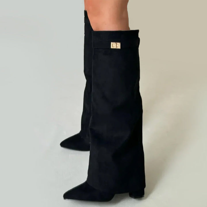 Women’s Knee-High Suede Boots with Fold-Over Cuff
