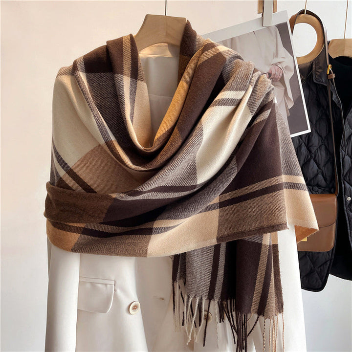Women’s Plaid Knit Scarf with Cashmere-Inspired Texture