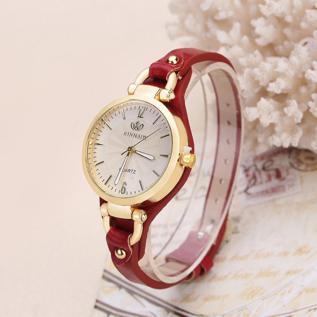 Women's Quartz Wristwatch with Gold-Tone Bezel