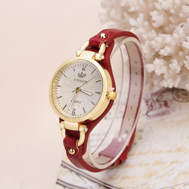 Women's Quartz Wristwatch with Gold-Tone Bezel