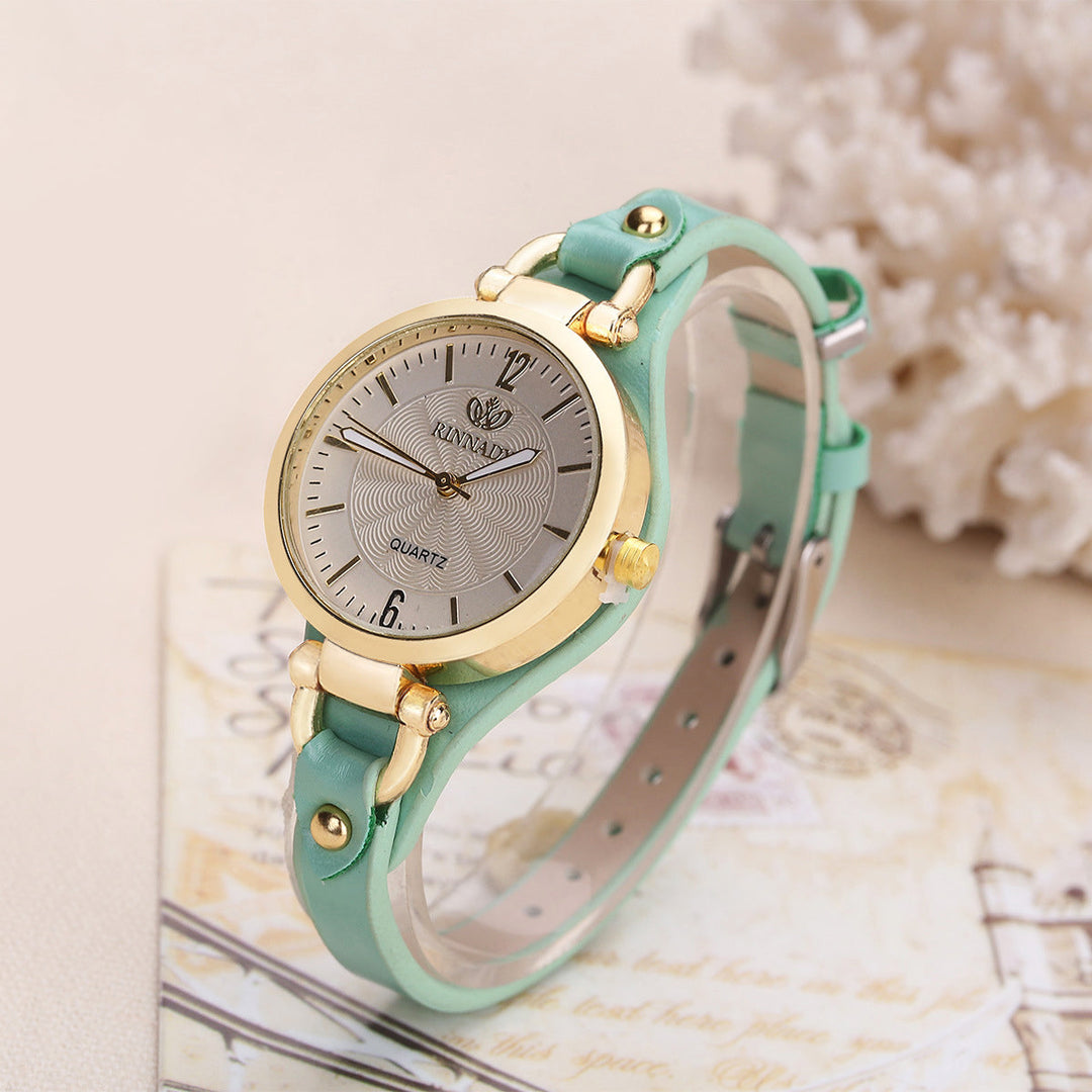 Women's Quartz Wristwatch with Gold-Tone Bezel