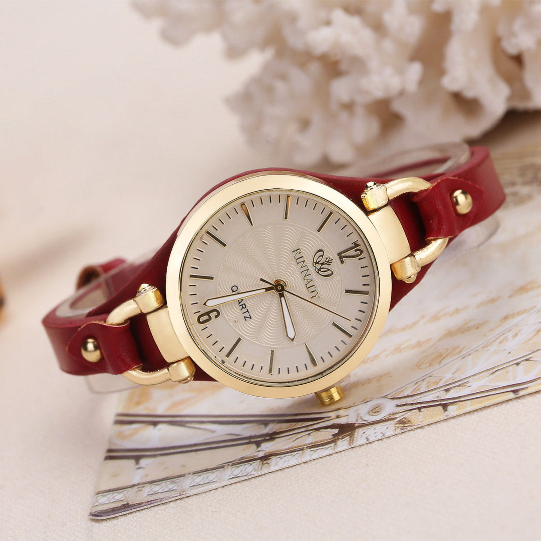 Women's Quartz Wristwatch with Gold-Tone Bezel