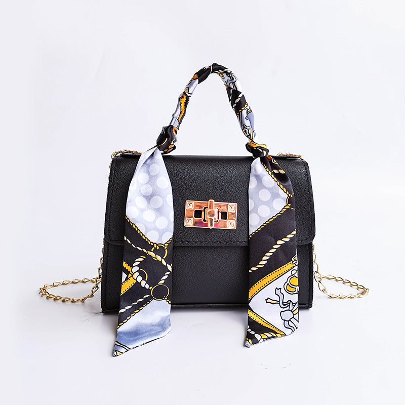 Women's Small Flap Bag with Gold Clasp and Scarf Handle