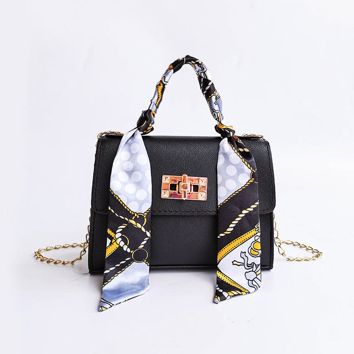 Women's Small Flap Bag with Gold Clasp and Scarf Handle