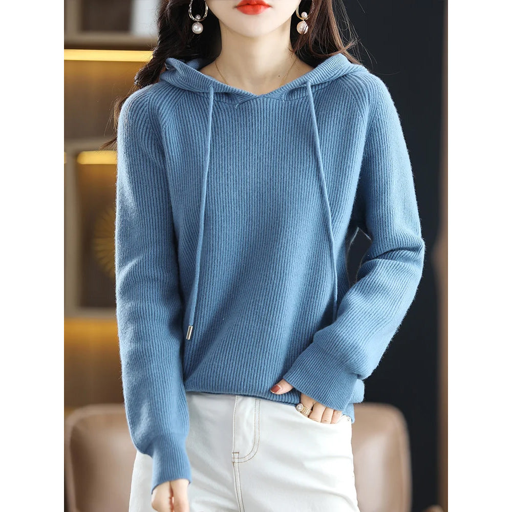 Women’s Hooded Cashmere Wool Knit Sweater