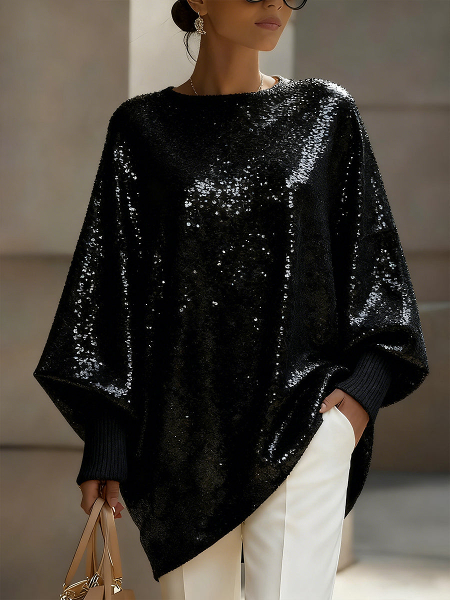 Ivory Sequin Oversized Knit Sweater