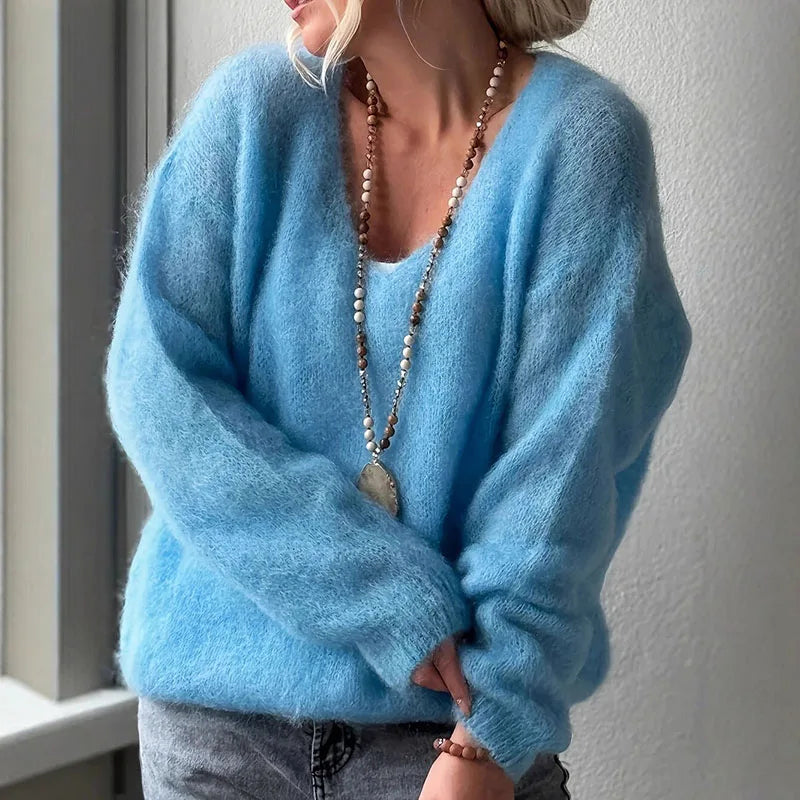 Soft Fluffy V-Neck Sweater for Women